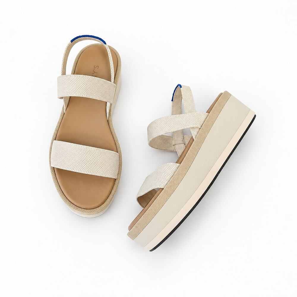Rothy's Women's Beige Textile Platform Slingback Sandals Tortoise Rubber Sole 6